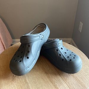 Grey Fuzzy Crocs